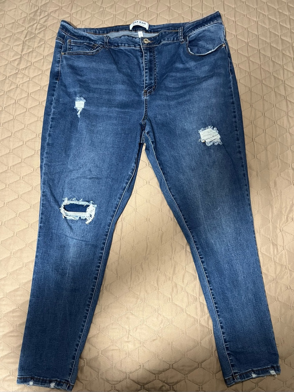 Distressed Skinny Jeans in Dark Blue - Women's Stretch Denim